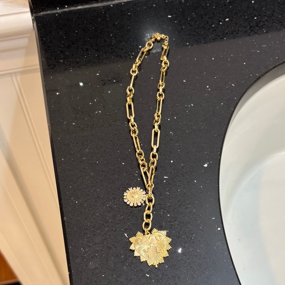Jewelry - Gold Tone Sunflower and Heart Drop Pendant Necklace - Women Jewelry